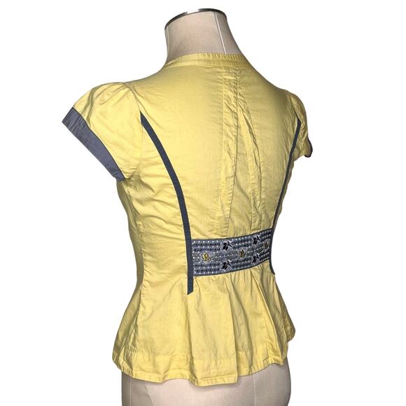 Anthropologie Floreat Morning Surprise Blouse Size 4 Yellow Embroidered Ruffled - Picture 4 of 16